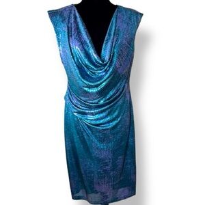 Connected Apparel Iridescent Shimmering Teal Purple Formal Cocktail Dress Sz 14